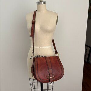 Vintage Fossil Reissue Crossbody Flap Saddle Bag Brown Leather Distressed